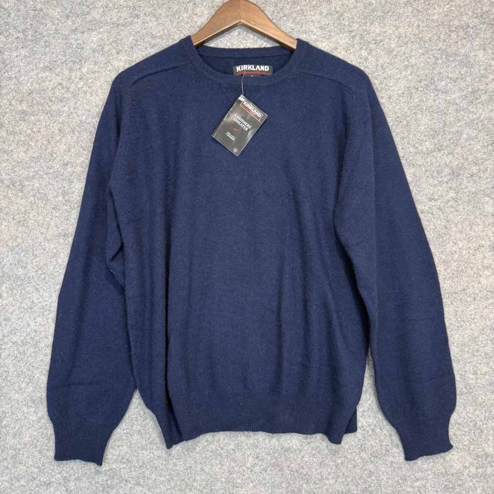 Kirkland Signature 100% Cashmere Sweater Mens Medium Dark Navy Blue Crewneck New